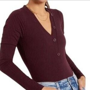 Good American Deep Burgundy V-Neck Bodysuit